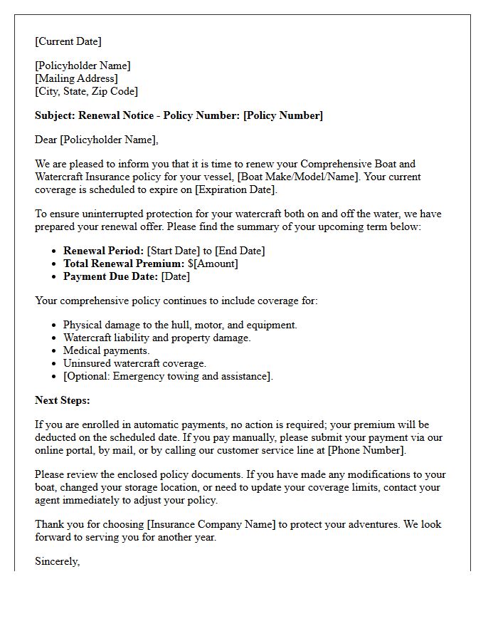 Comprehensive Boat And Watercraft Policy Renewal Letter