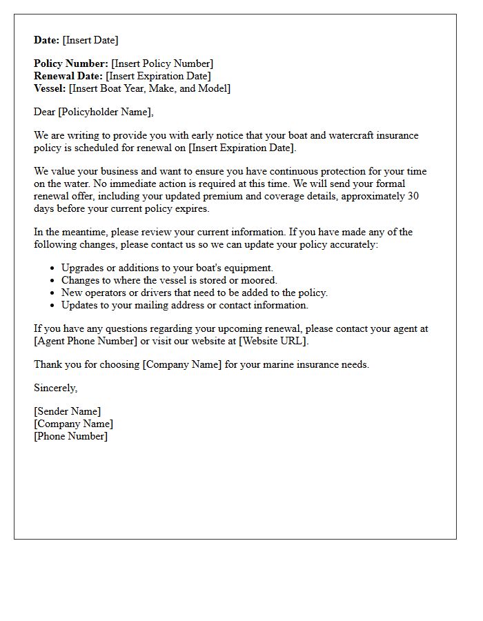 Early Notice Boat And Watercraft Policy Renewal Letter