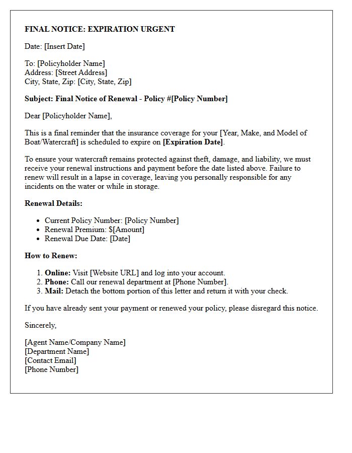 Final Notice Boat And Watercraft Policy Renewal Letter