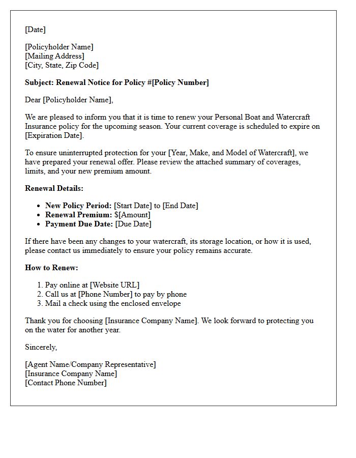 Personal Boat And Watercraft Policy Renewal Letter