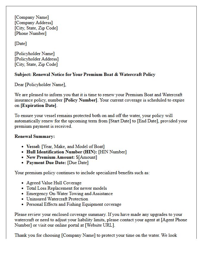 Premium Boat And Watercraft Policy Renewal Letter