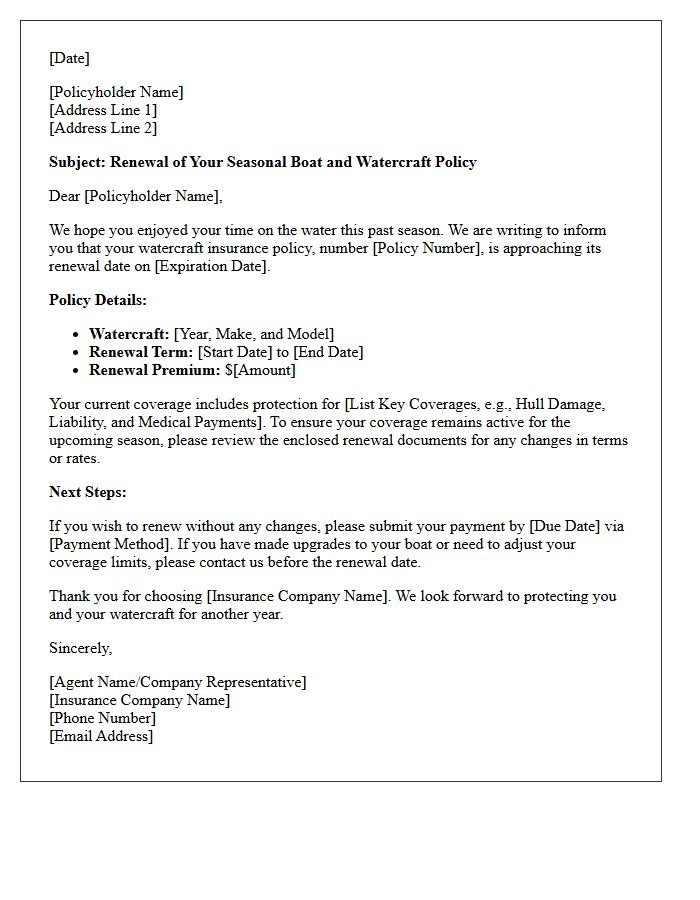 Seasonal Boat And Watercraft Policy Renewal Letter