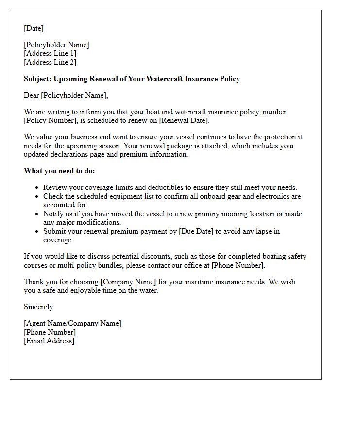 Upcoming Boat And Watercraft Policy Renewal Letter