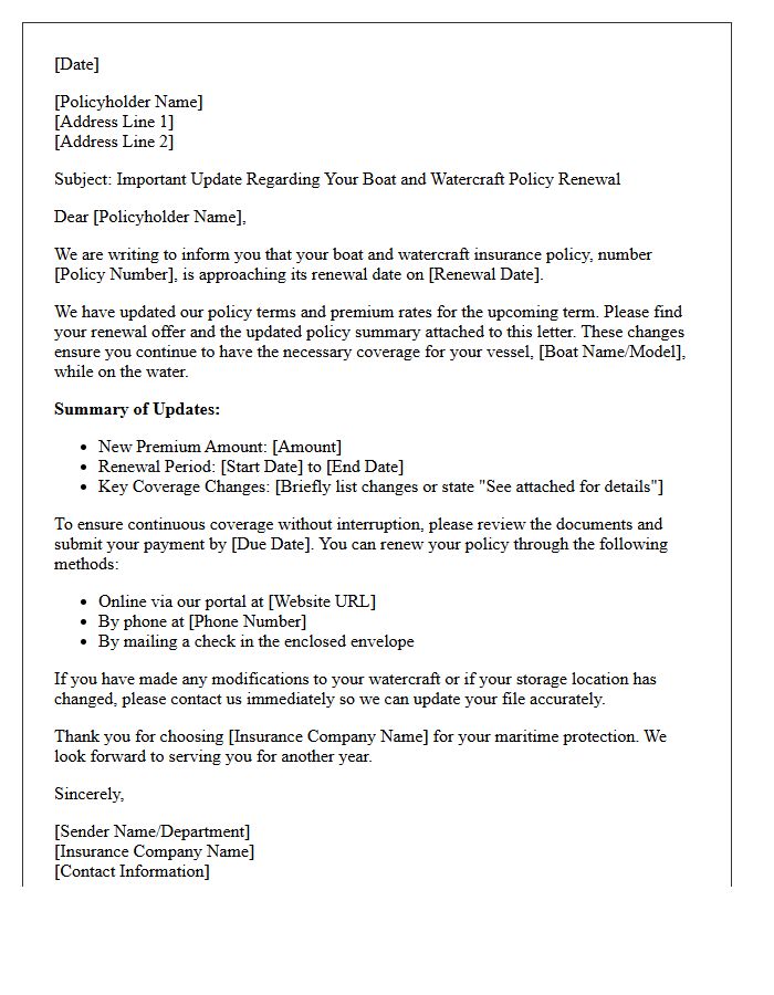 Updated Boat And Watercraft Policy Renewal Letter