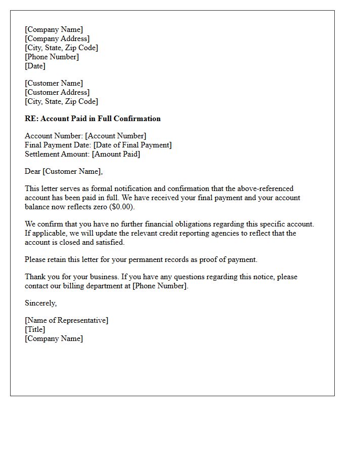 Account Paid in Full Confirmation Letter