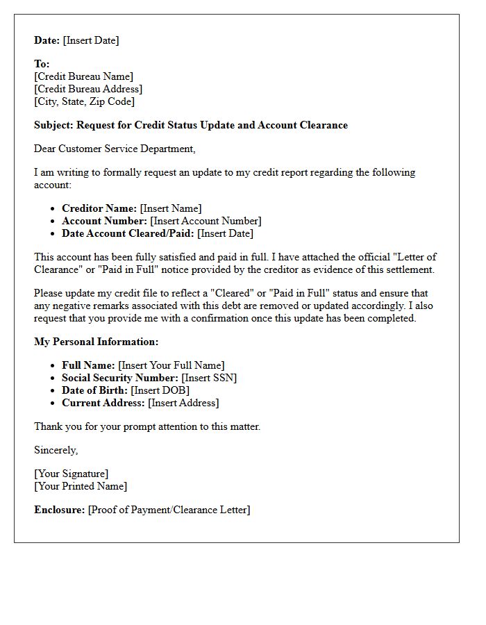 Credit Bureau Update and Cleared Status Letter