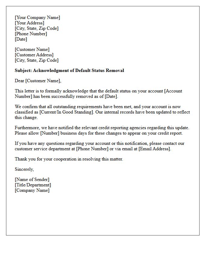 Default Status Removal Acknowledgment Letter