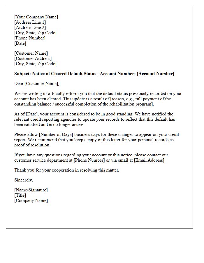 Notice of Cleared Default Status Letter