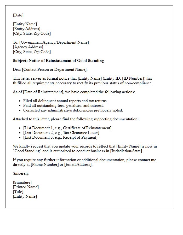 Reinstatement of Good Standing Notice Letter