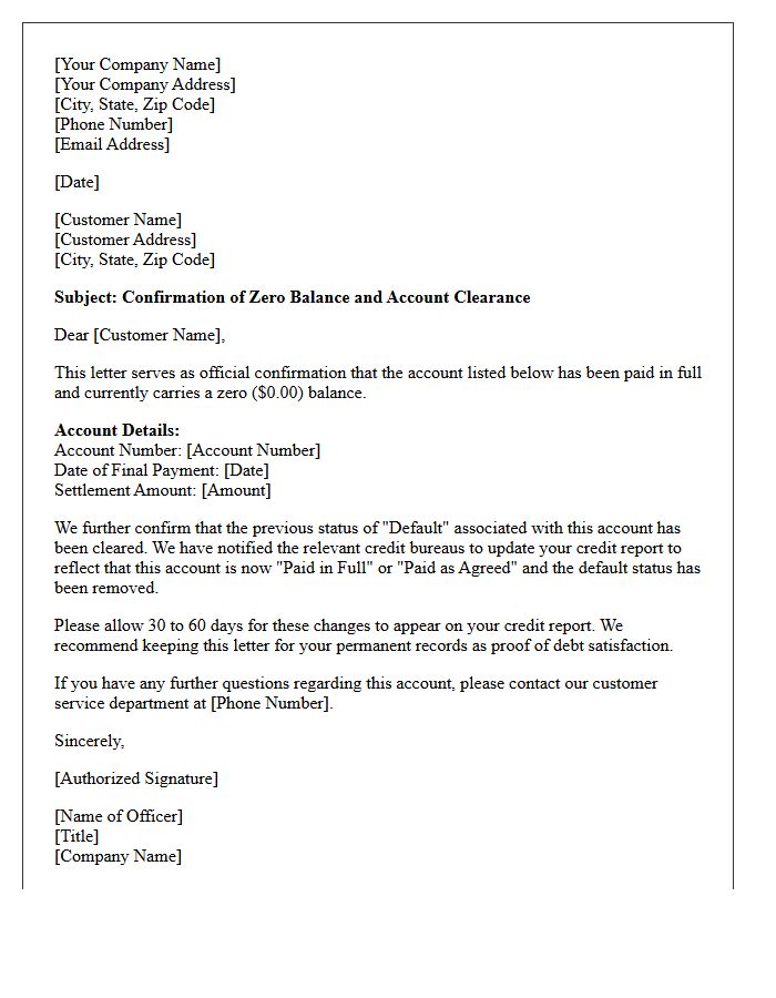 Zero Balance and Cleared Default Confirmation Letter