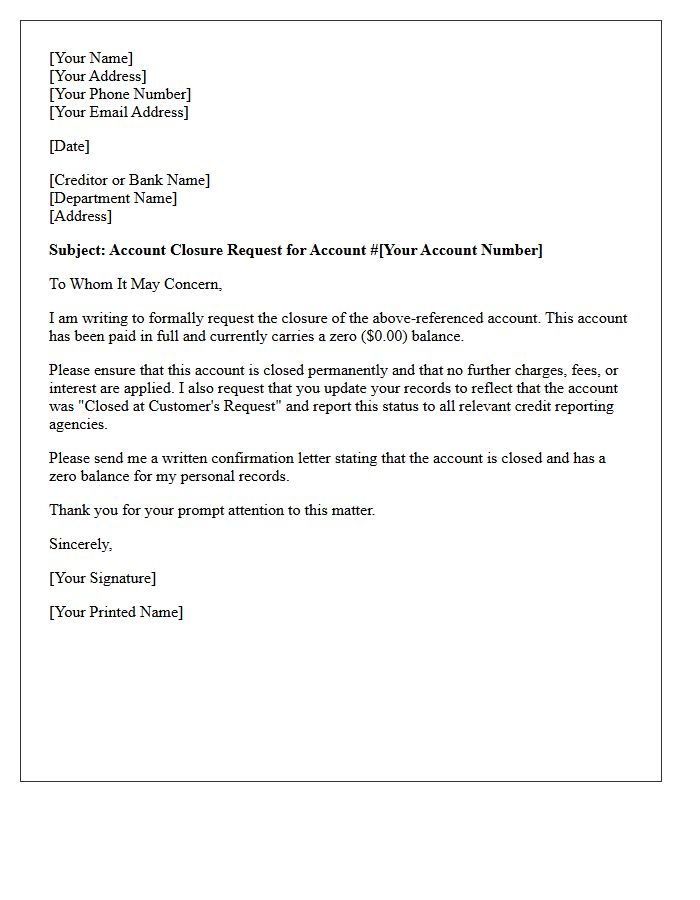 Account Closure Request for Paid in Full Letter