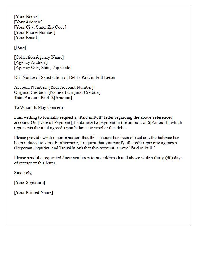 Collection Agency Resolution Paid in Full Letter