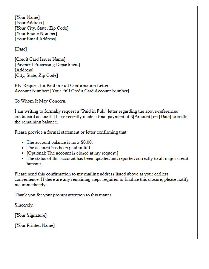 Credit Card Payoff Paid in Full Letter