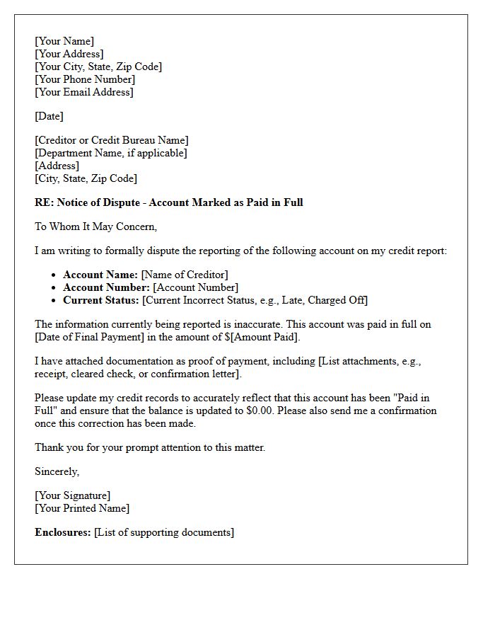 Credit Dispute Paid in Full Request Letter