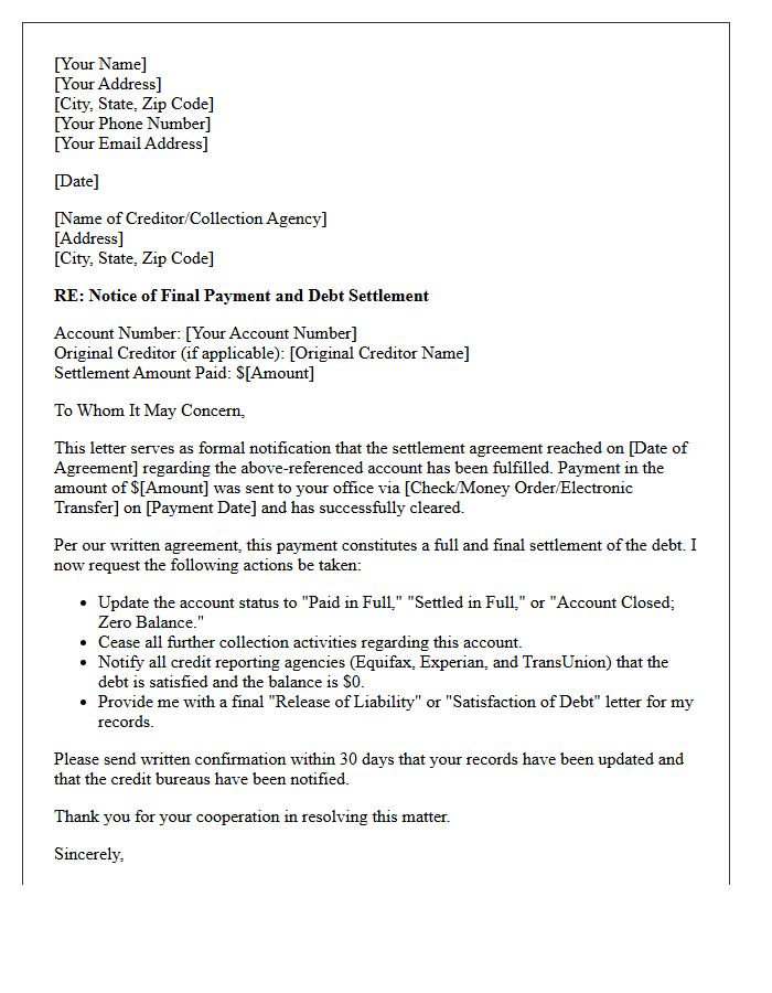 Final Debt Settlement Paid in Full Letter