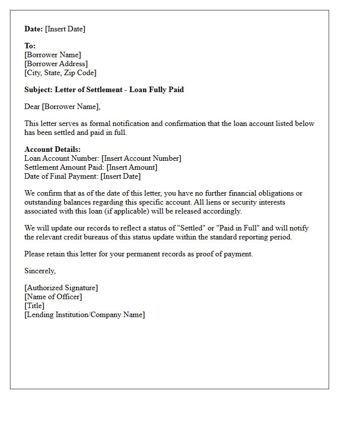 Loan Settlement Paid in Full Letter