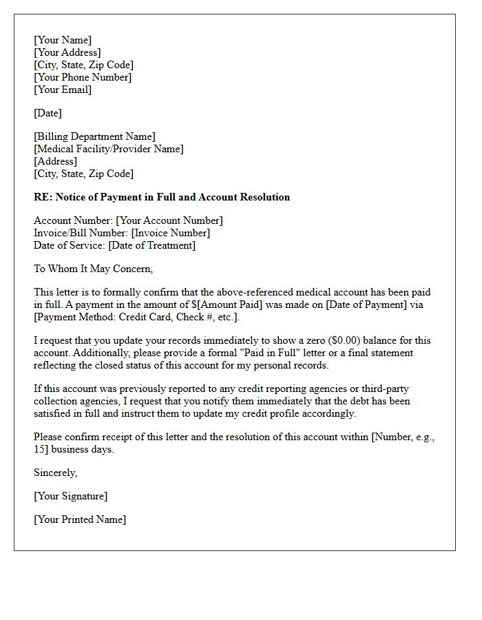 Medical Bill Resolution Paid in Full Letter