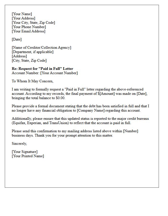 Request for Paid in Full Letter