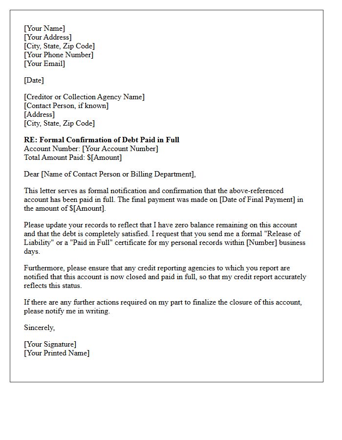 Satisfied Debt Paid in Full Letter