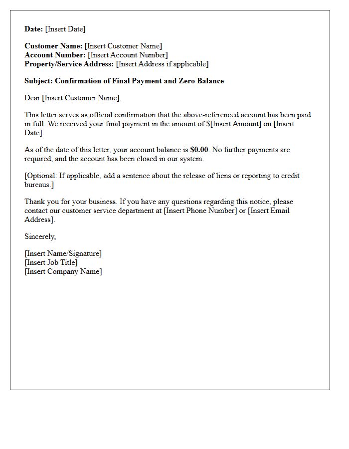 Zero Balance Confirmation Paid in Full Letter