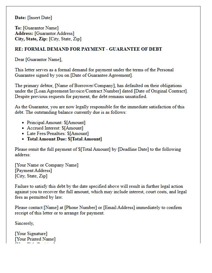 Guarantor Demand for Satisfaction of Debt Letter