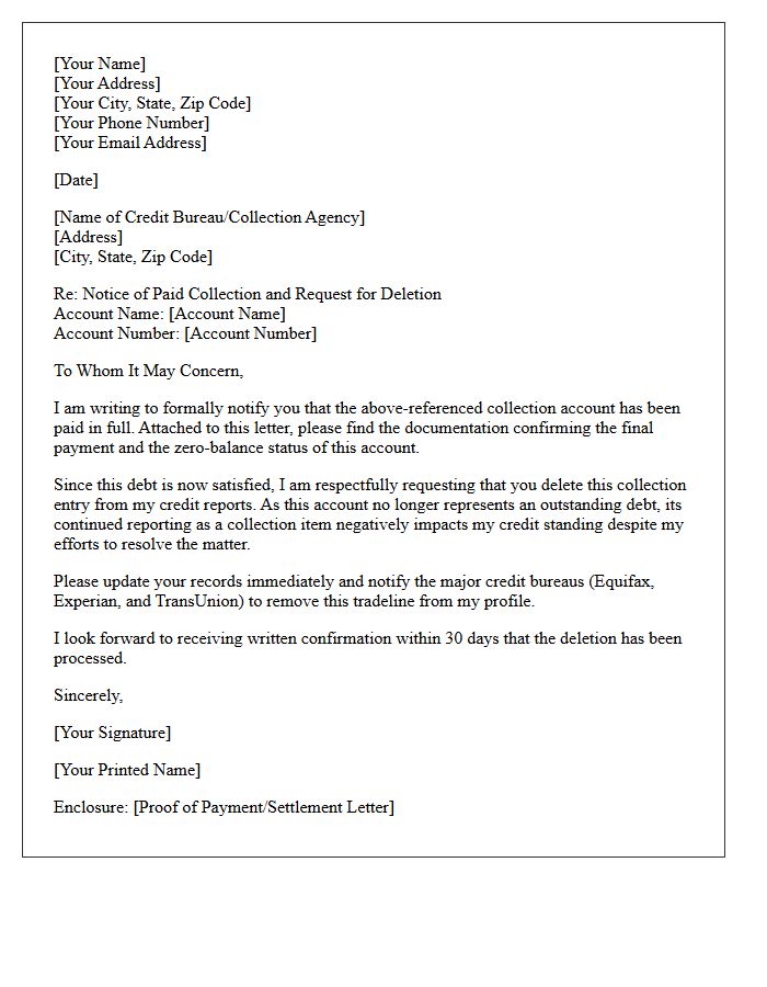 Notice of Paid Collection and Request for Deletion Letter