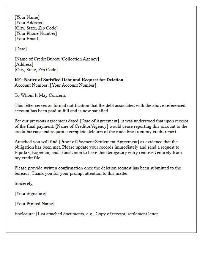 Notice of Satisfied Debt and Credit File Deletion Letter