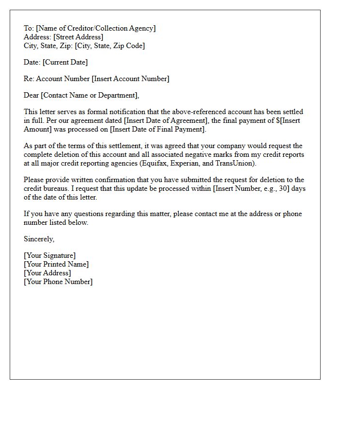 Notice of Settled Account and Credit Profile Deletion Letter