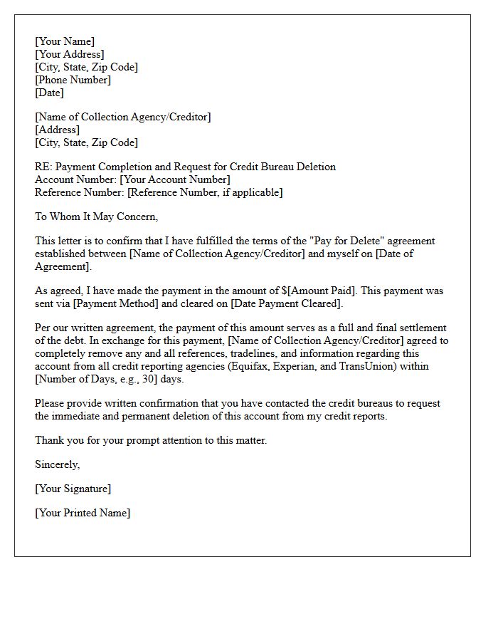 Pay for Delete Agreement Completion and Deletion Letter