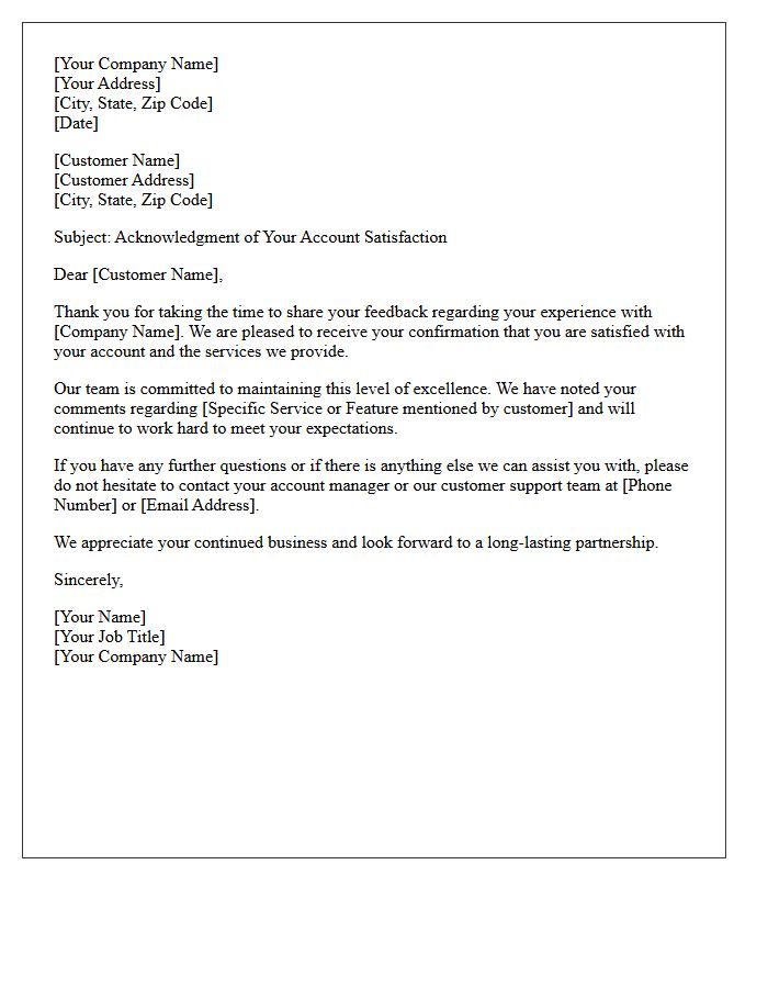 Account Satisfaction Acknowledgment Letter