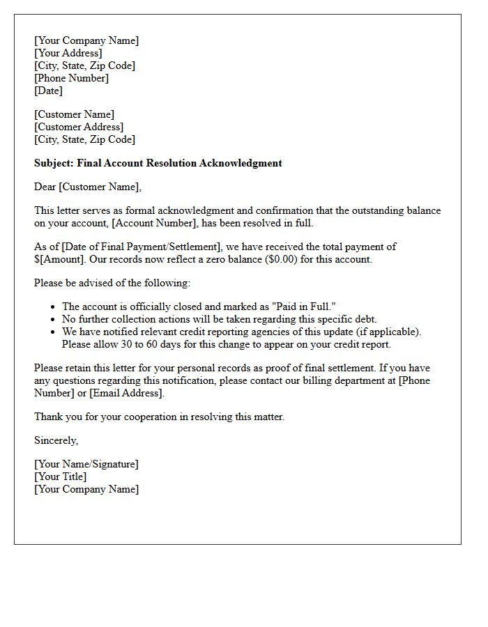 Final Account Resolution Acknowledgment Letter