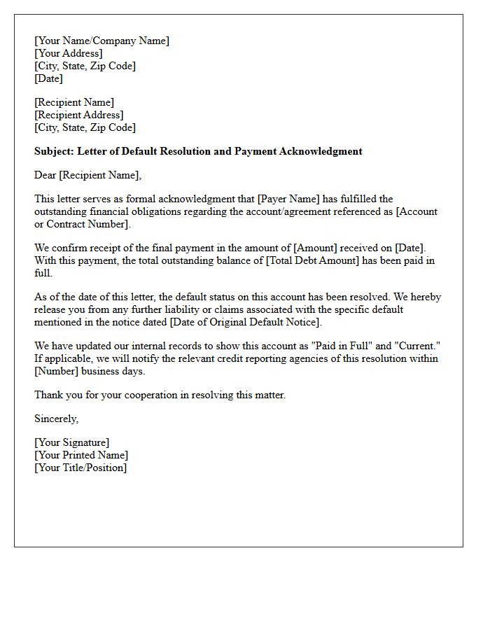 Letter of Default Resolution and Payment Acknowledgment