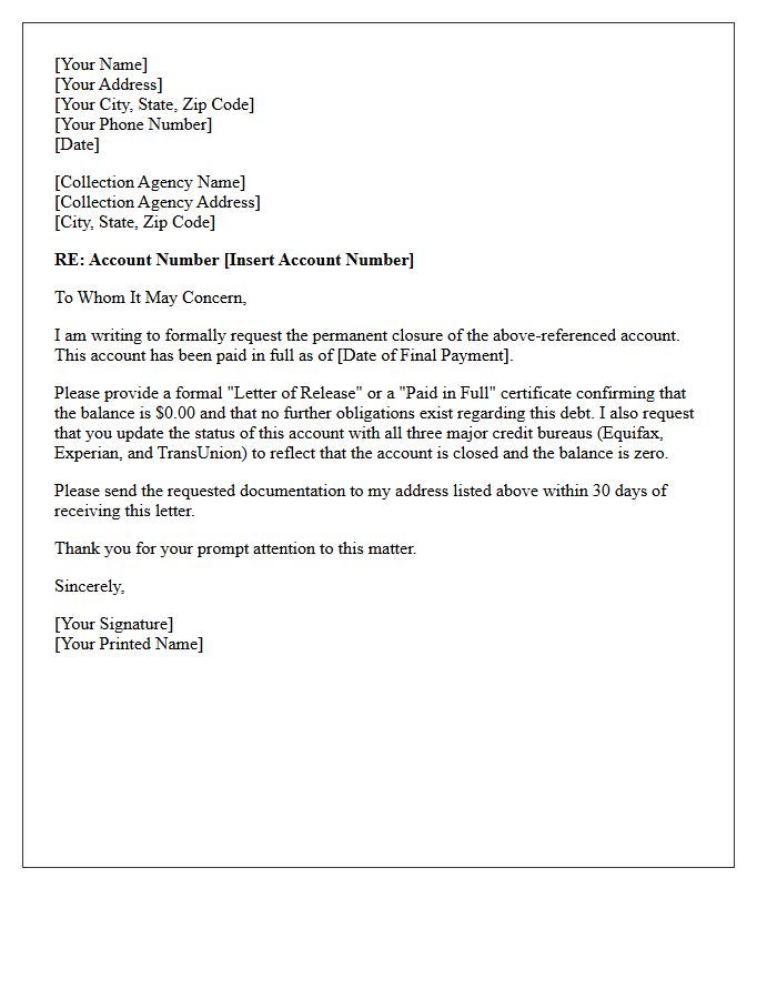 Paid Collection Account Closure Letter