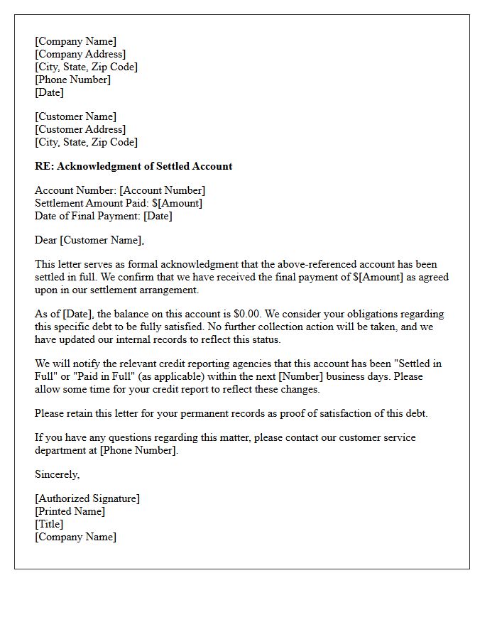 Settled in Full Account Acknowledgment Letter