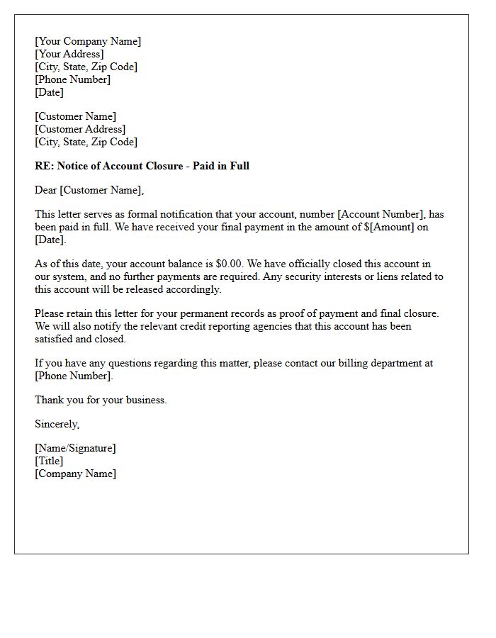 Account Paid in Full Final Closure Letter