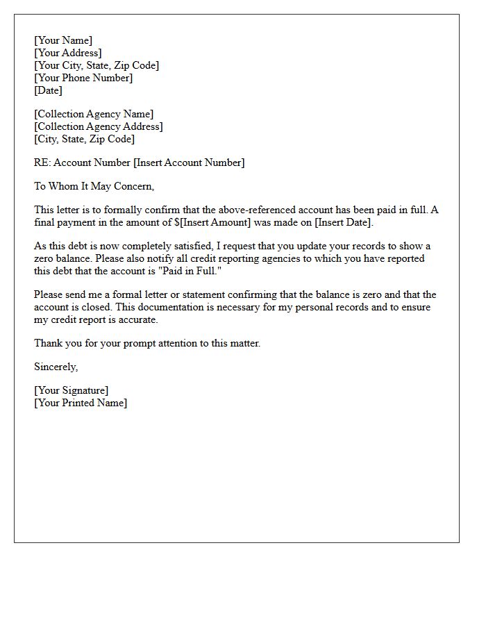 Collection Account Paid in Full Letter