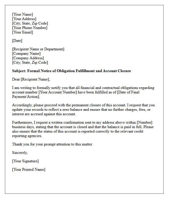Obligation Fulfilled Account Closure Notice Letter
