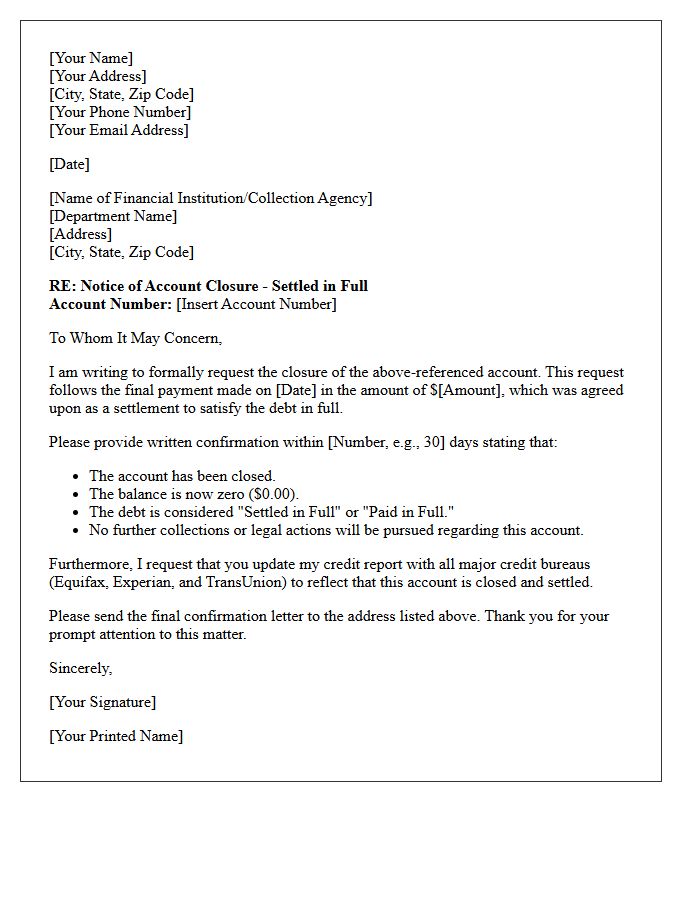 Settled in Full Account Closure Letter