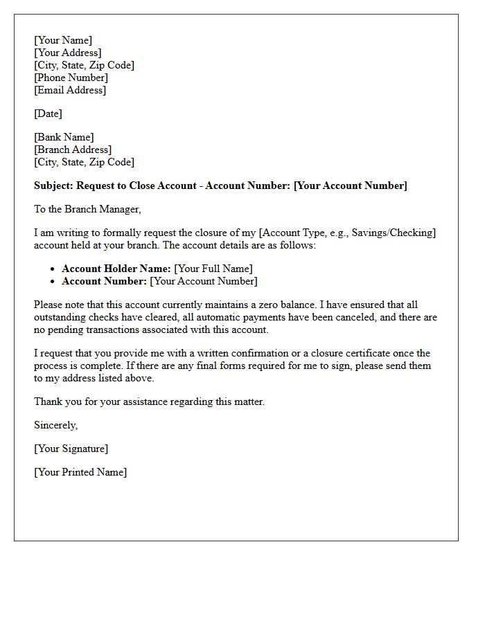 Zero Balance Account Closure Notice Letter