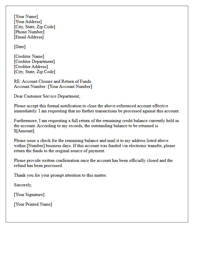 Direct Creditor Payment Account Closure And Return Letter