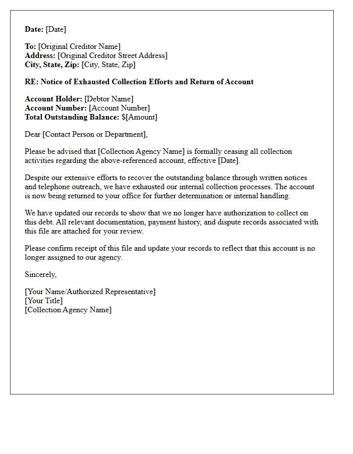 Exhausted Collection Efforts Return To Original Creditor Letter