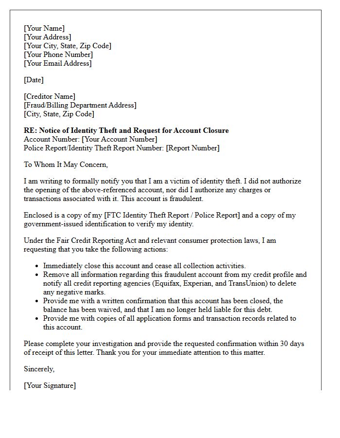 Identity Theft And Fraud Return To Original Creditor Closure Letter