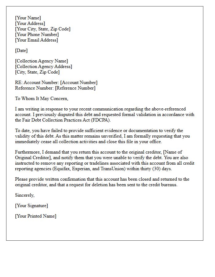 Unverified Dispute Return To Original Creditor Closure Letter