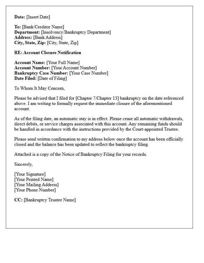 Bankrupt Debtor Account Closure Letter