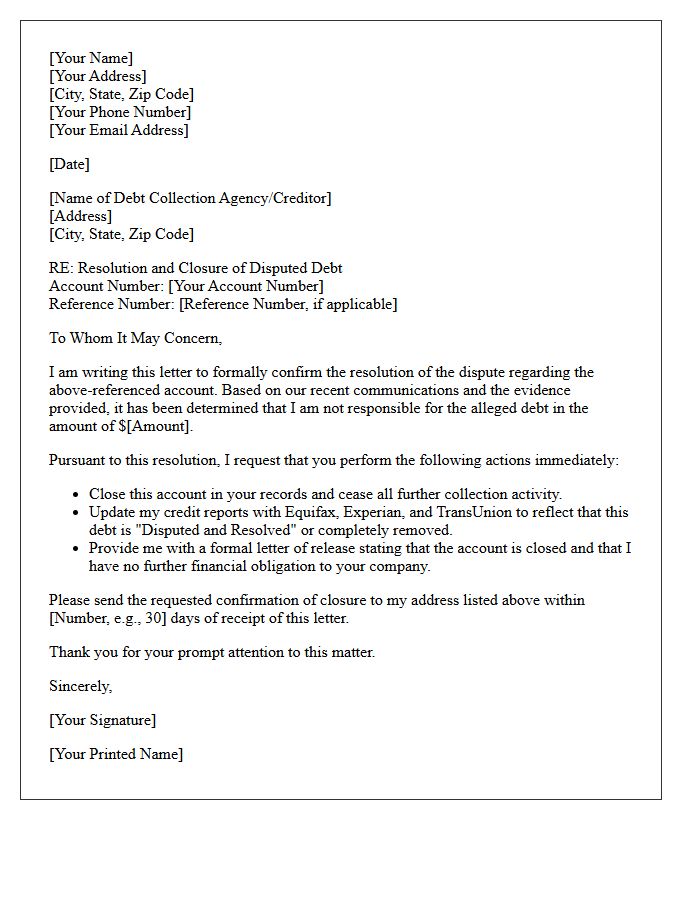Disputed Debt Resolution and Closure Letter