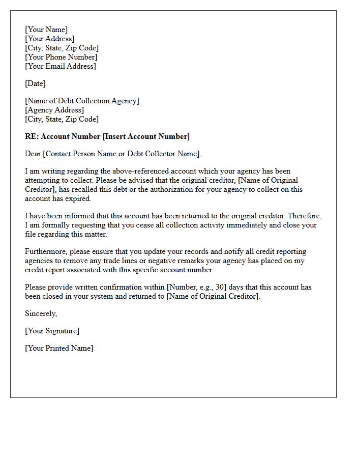 Return to Creditor Closure Letter