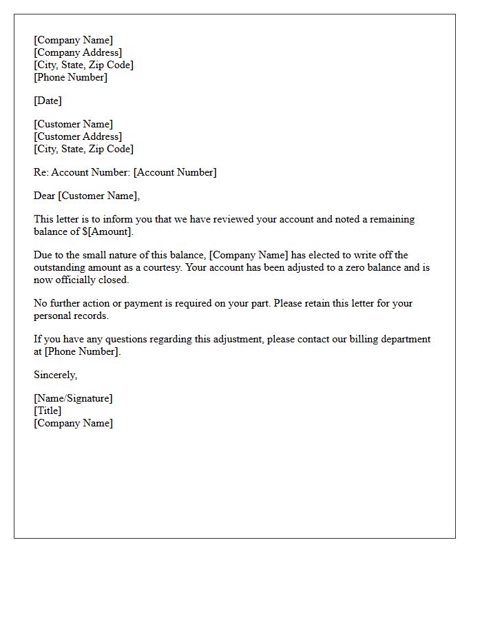 Small Balance Write-Off Closure Letter