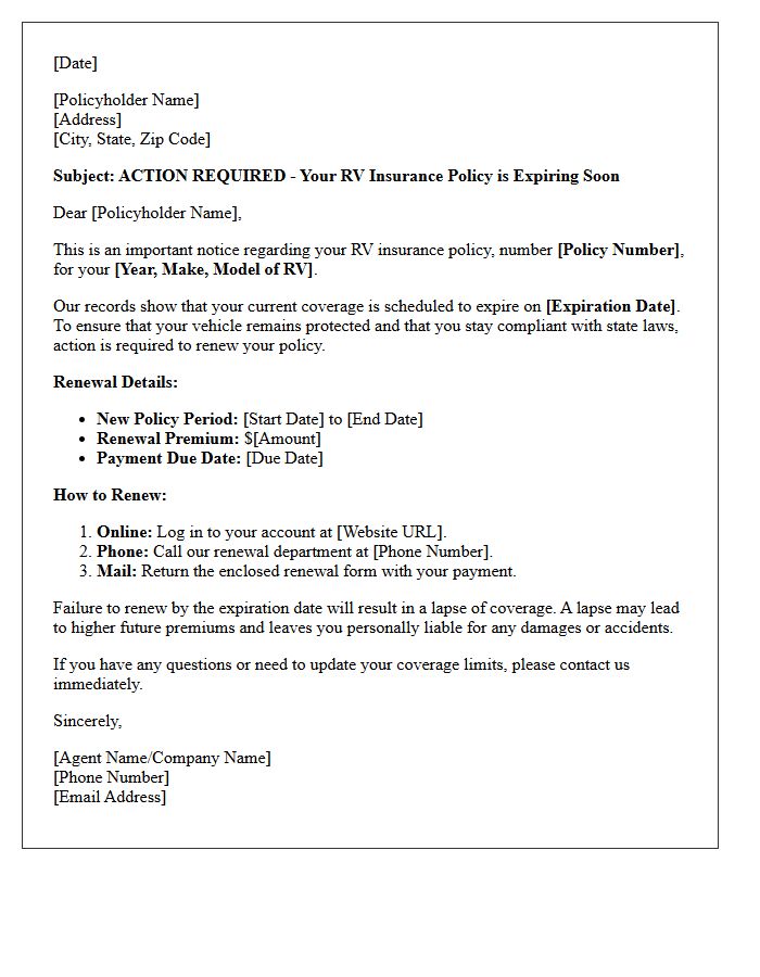 Action Required RV Insurance Expiration Renewal Letter