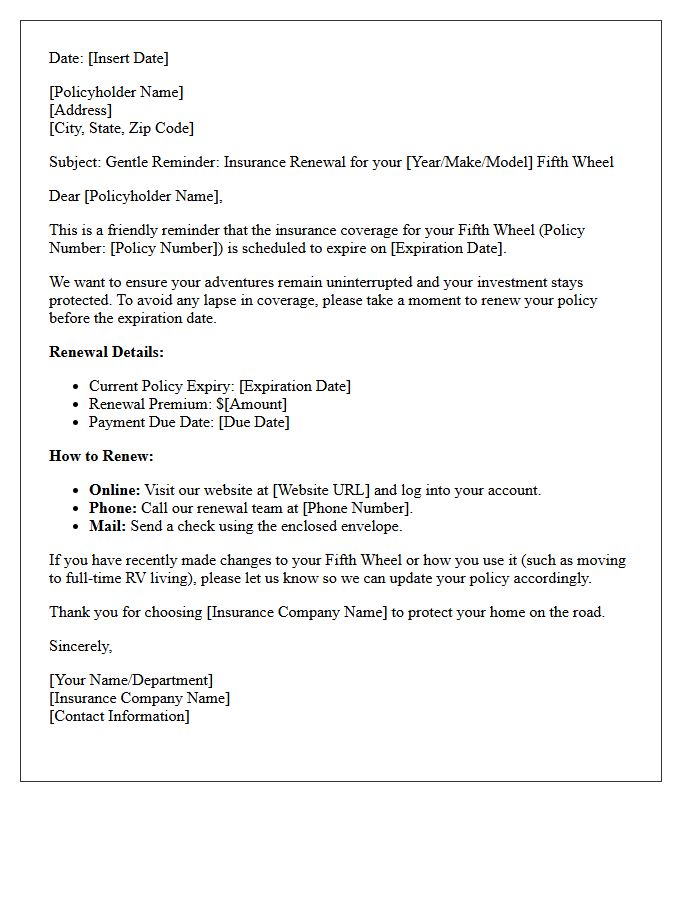 Gentle Reminder Fifth Wheel Insurance Renewal Letter