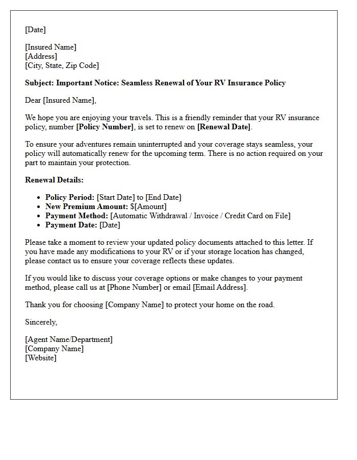 Seamless RV Policy Continuation Renewal Reminder Letter